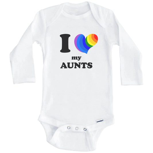 I Love My Aunts Same Sex Marriage Gay Pride Rainbow Heart Niece Nephew Baby Onesie (Long Sleeves)