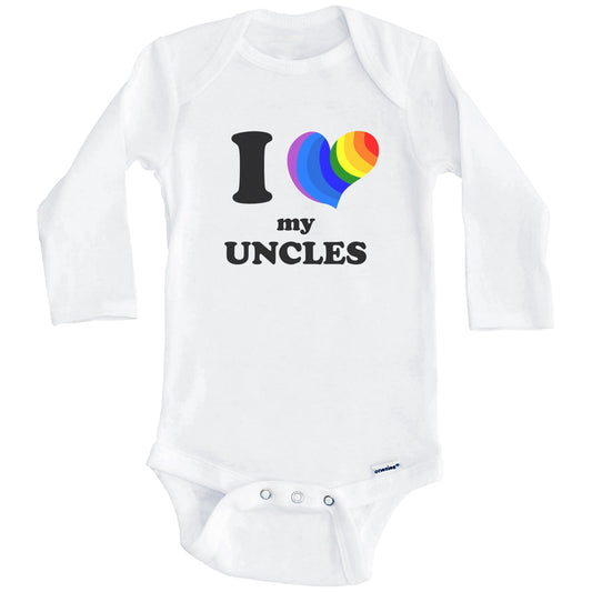 I Love My Uncles Same Sex Marriage Gay Pride Rainbow Heart Niece Nephew Baby Onesie (Long Sleeves)