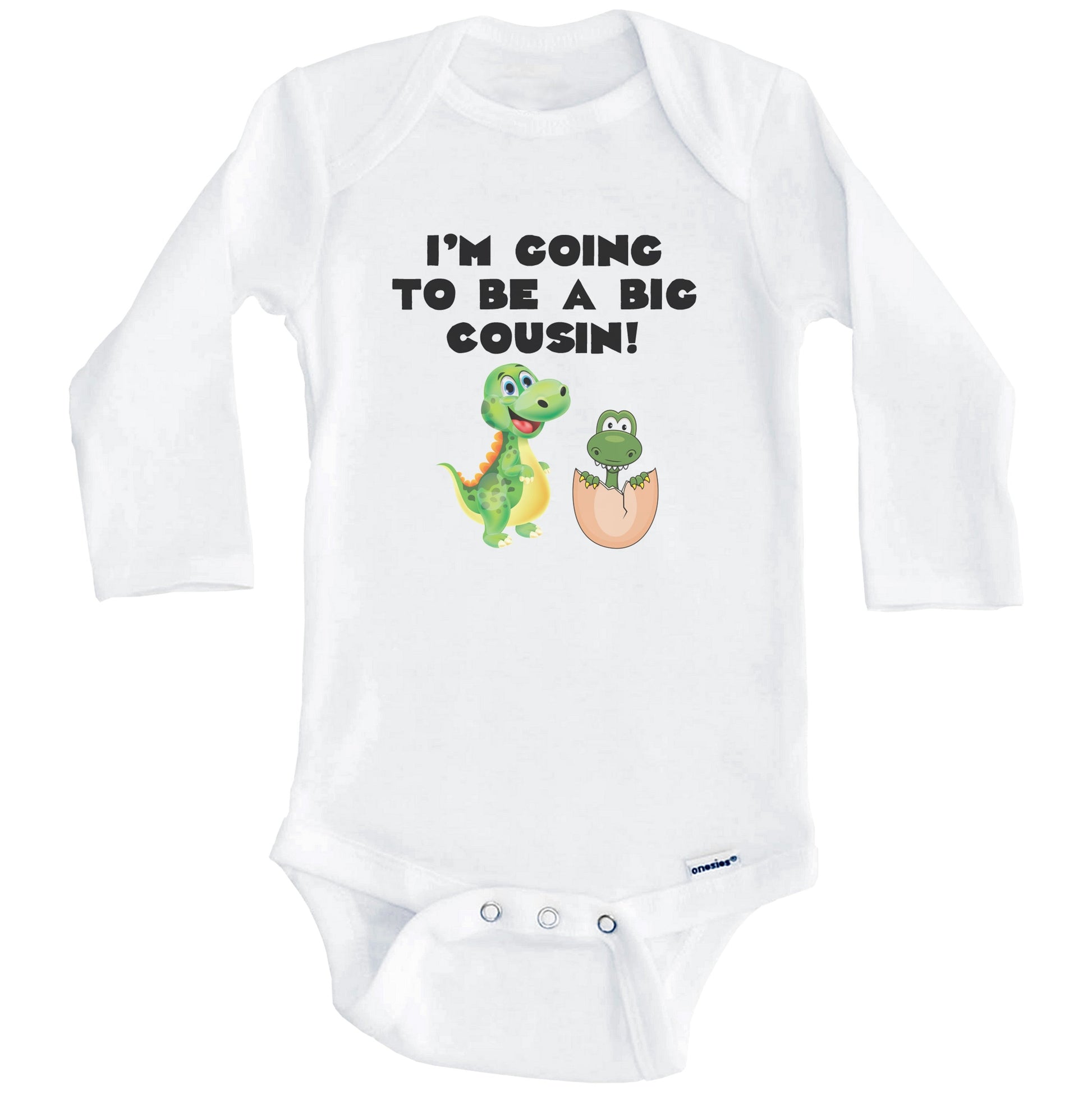 I'm Going To Be A Big Cousin Dinosaur Onesie - New Baby Announcement Baby Bodysuit For Cousin (Long Sleeves)