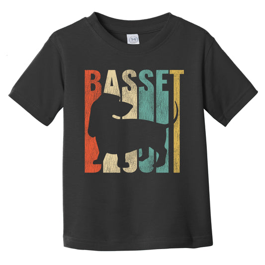 Retro Basset Hound Dog Silhouette Cracked Distressed Infant Toddler T-Shirt