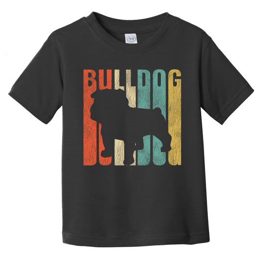 Retro English Bulldog Dog Silhouette Bulldog Cracked Distressed Infant Toddler T-Shirt