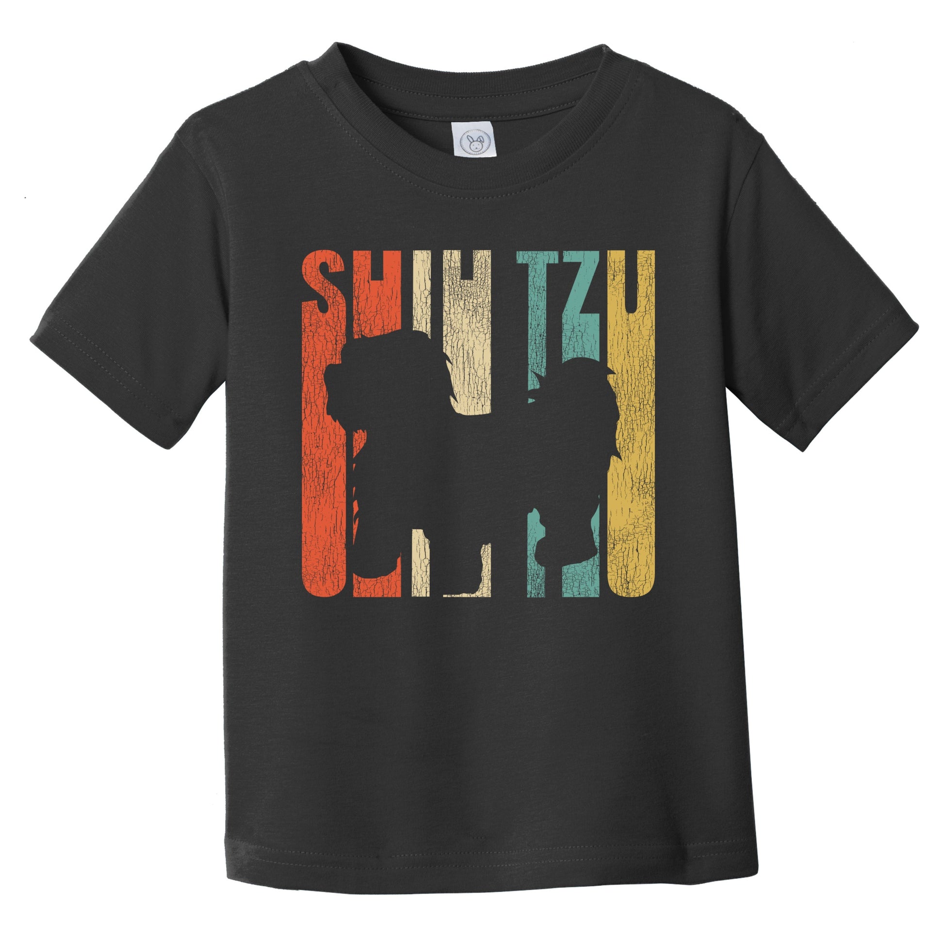 Retro Shih Tzu Dog Silhouette Cracked Distressed Infant Toddler T-Shirt