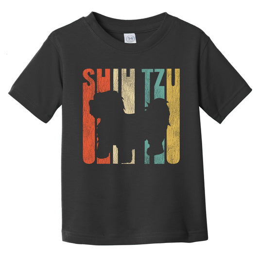 Retro Shih Tzu Dog Silhouette Cracked Distressed Infant Toddler T-Shirt