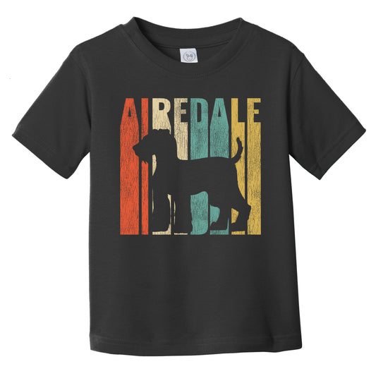 Retro Airedale Terrier Dog Silhouette Airedale Cracked Distressed Infant Toddler T-Shirt