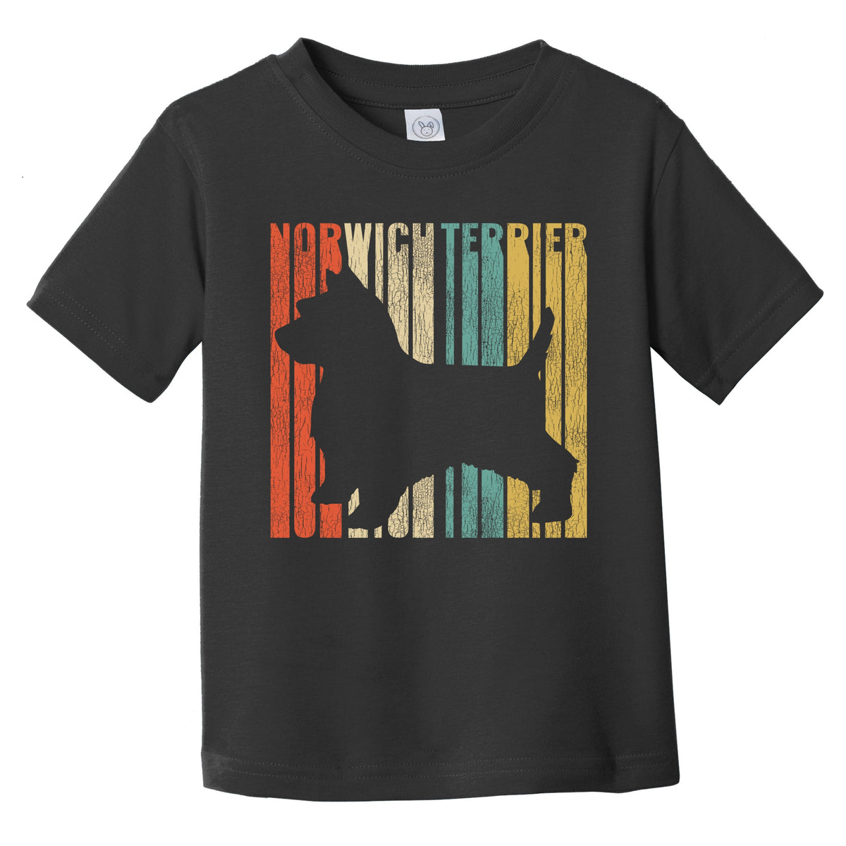 Retro Norwegian Elkhound Dog Silhouette Cracked Distressed Infant Toddler T-Shirt