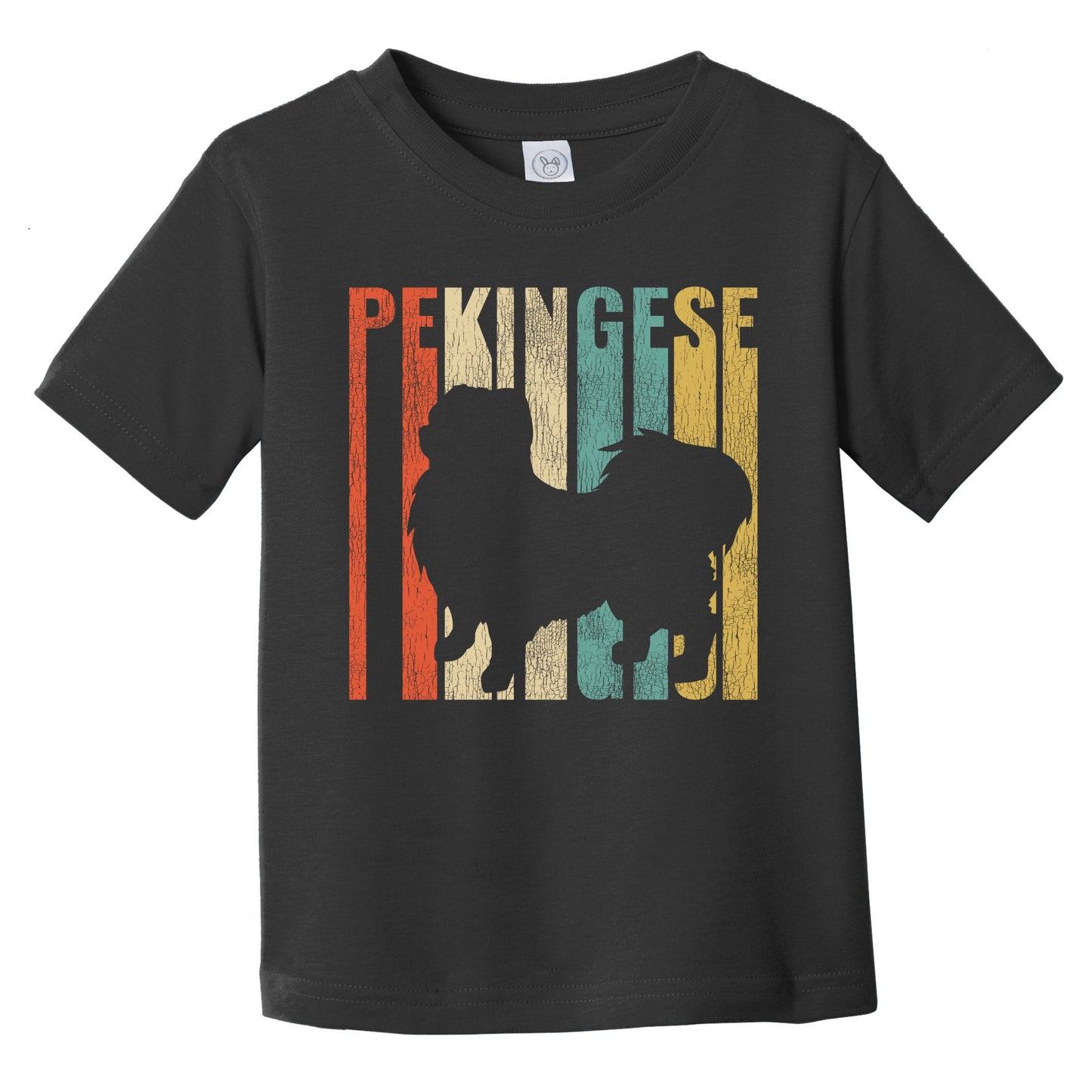 Retro Pekingese Dog Silhouette Cracked Distressed Infant Toddler T-Shirt