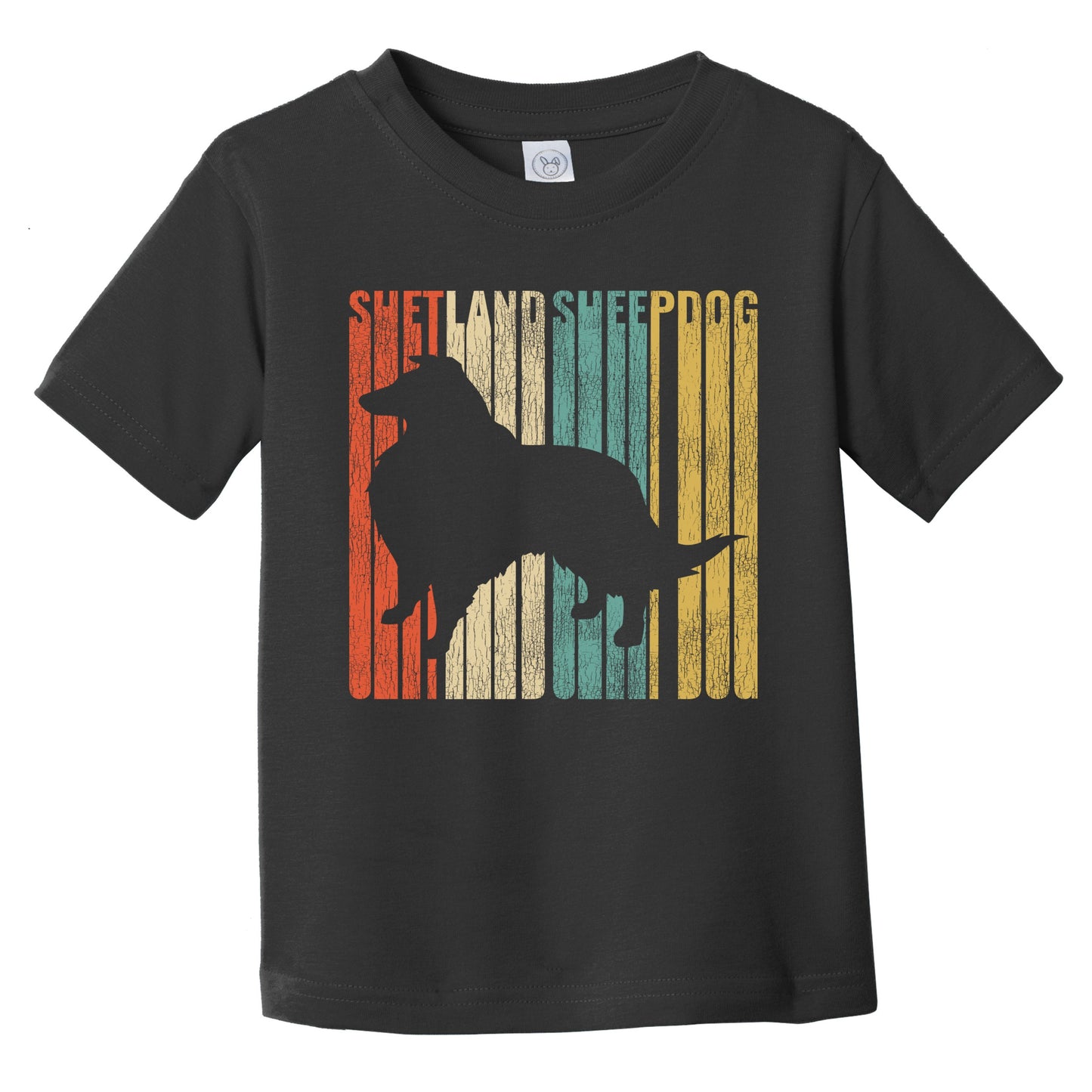 Retro Shetland Sheepdog Dog Silhouette Sheltie Cracked Distressed Infant Toddler T-Shirt
