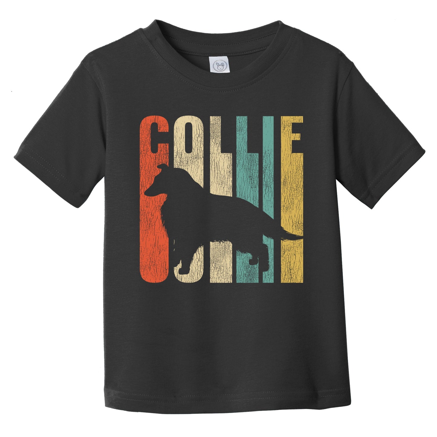 Retro Collie Dog Silhouette Cracked Distressed Infant Toddler T-Shirt