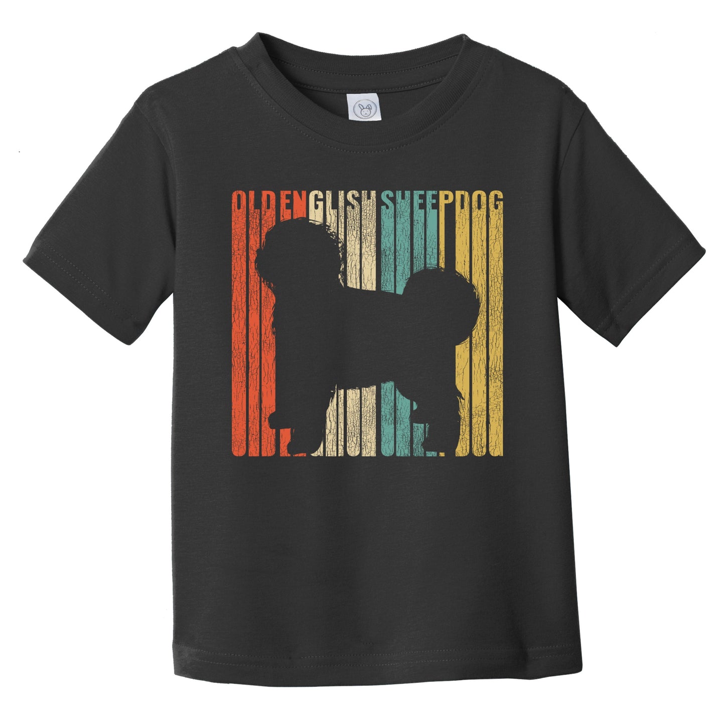 Retro Old English Sheepdog Dog Silhouette Cracked Distressed Infant Toddler T-Shirt