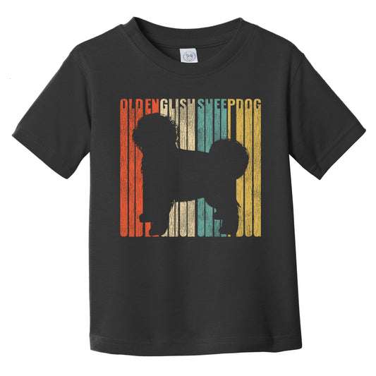 Retro Old English Sheepdog Dog Silhouette Cracked Distressed Infant Toddler T-Shirt