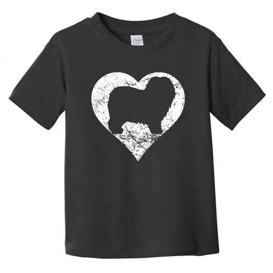 Distressed Old English Sheepdog Heart Dog Owner Graphic Infant Toddler T-Shirt