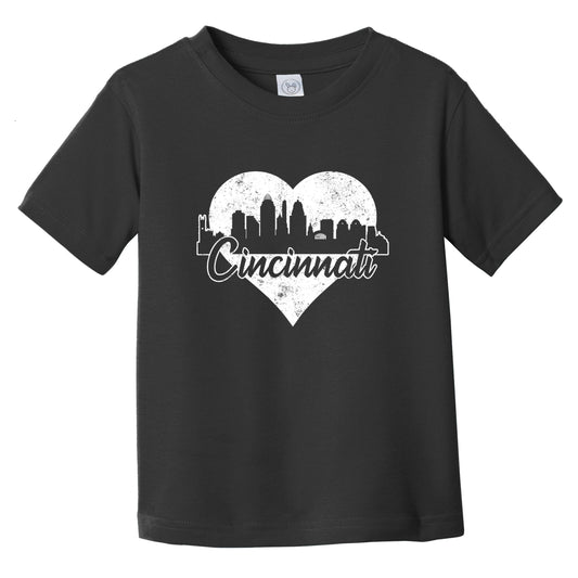 Retro Cincinnati Ohio Skyline Heart Distressed Infant Toddler T-Shirt