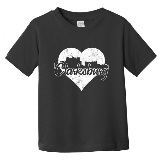 Retro Clarksburg West Virginia Skyline Heart Distressed Infant Toddler T-Shirt
