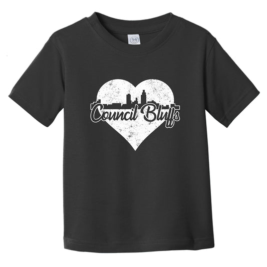 Retro Council Bluffs Iowa Skyline Heart Distressed Infant Toddler T-Shirt