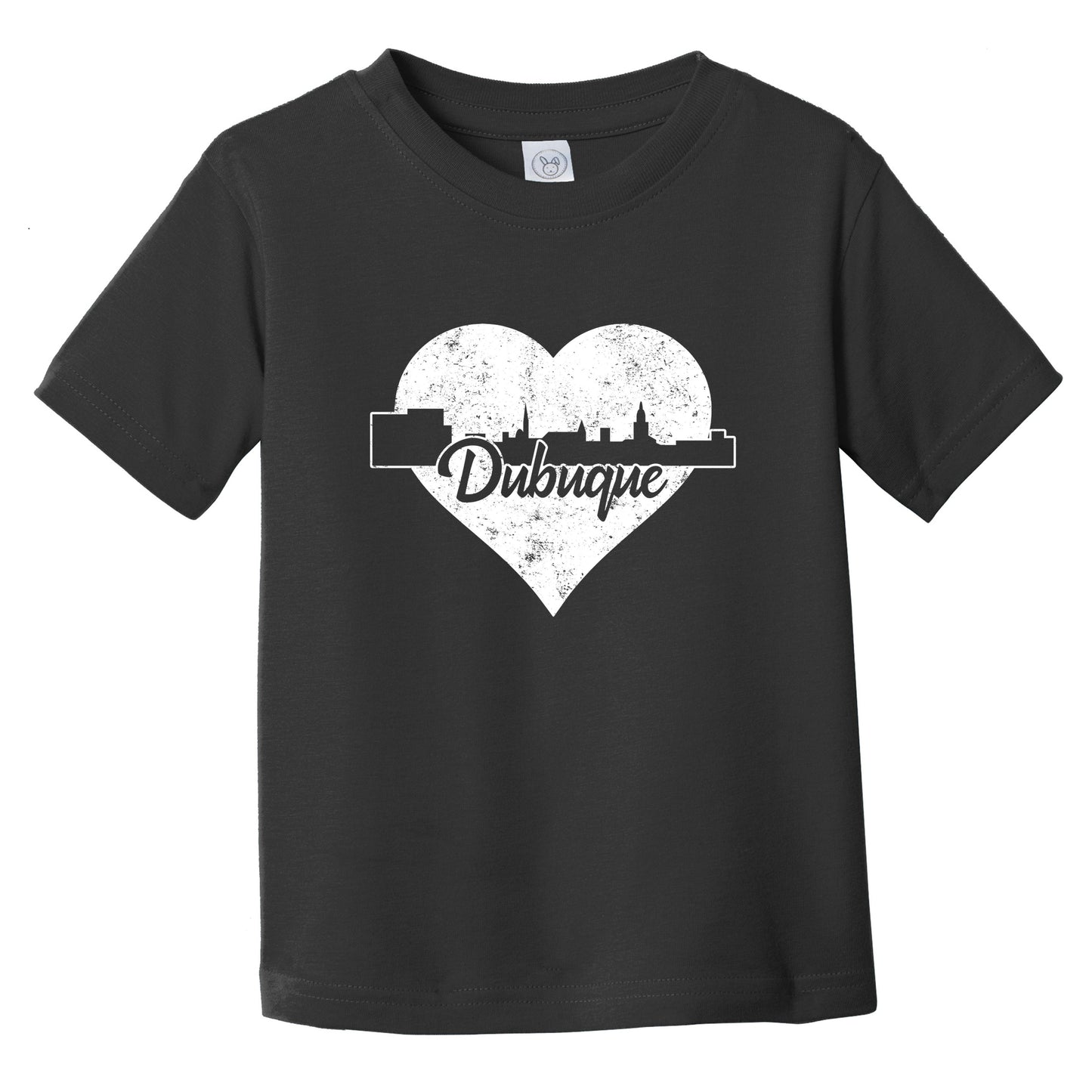 Retro Dubuque Iowa Skyline Heart Distressed Infant Toddler T-Shirt