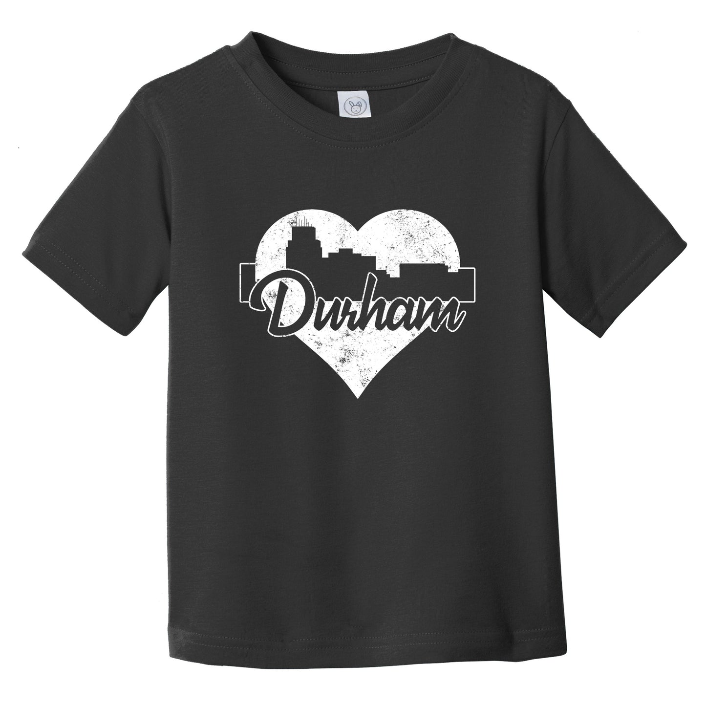 Retro Durham North Carolina Skyline Heart Distressed Infant Toddler T-Shirt
