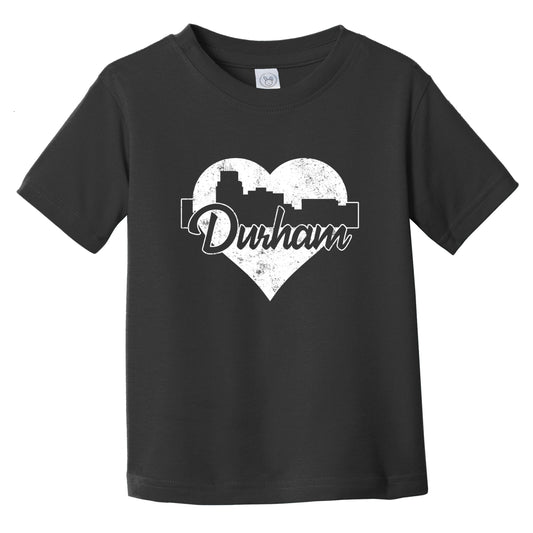 Retro Durham North Carolina Skyline Heart Distressed Infant Toddler T-Shirt