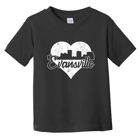 Retro Evansville Indiana Skyline Heart Distressed Infant Toddler T-Shirt