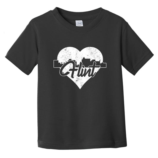 Retro Flint Michigan Skyline Heart Distressed Infant Toddler T-Shirt
