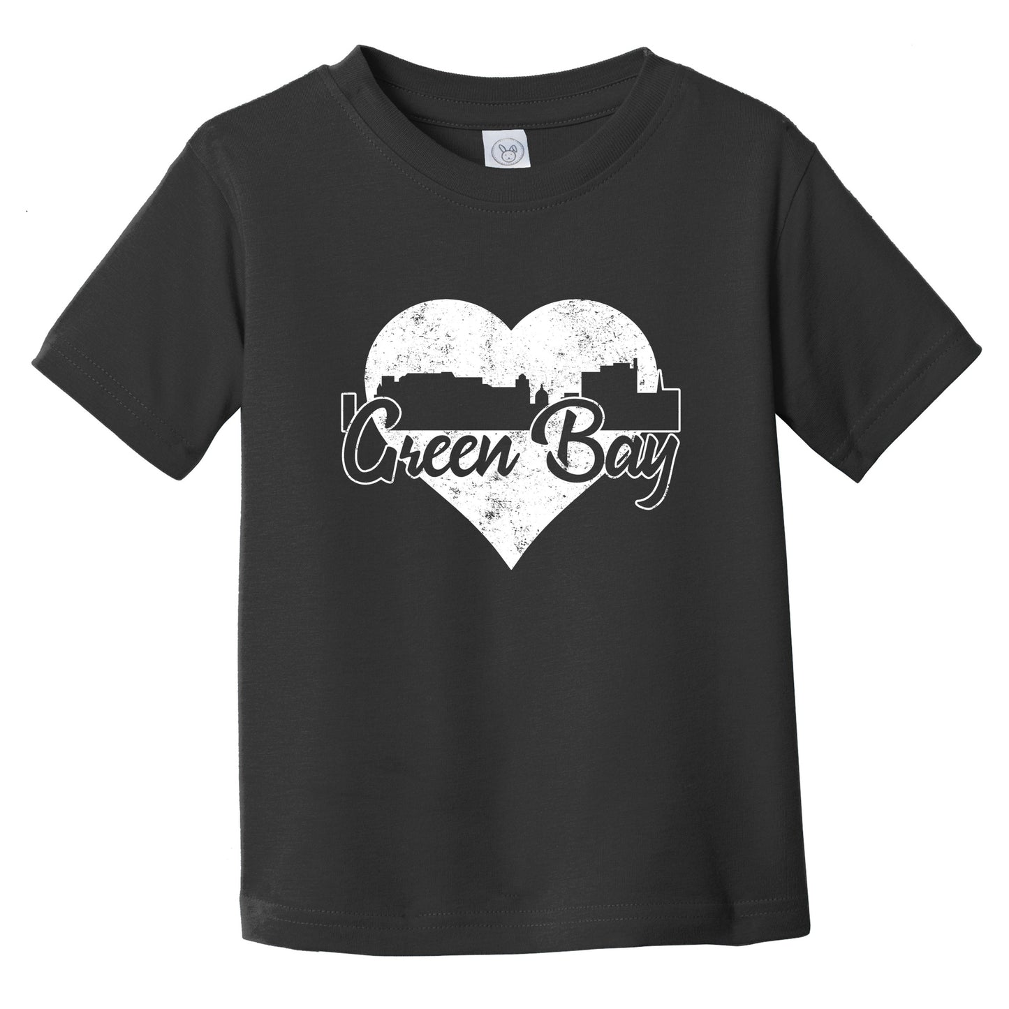Retro Green Bay Wisconsin Skyline Heart Distressed Infant Toddler T-Shirt