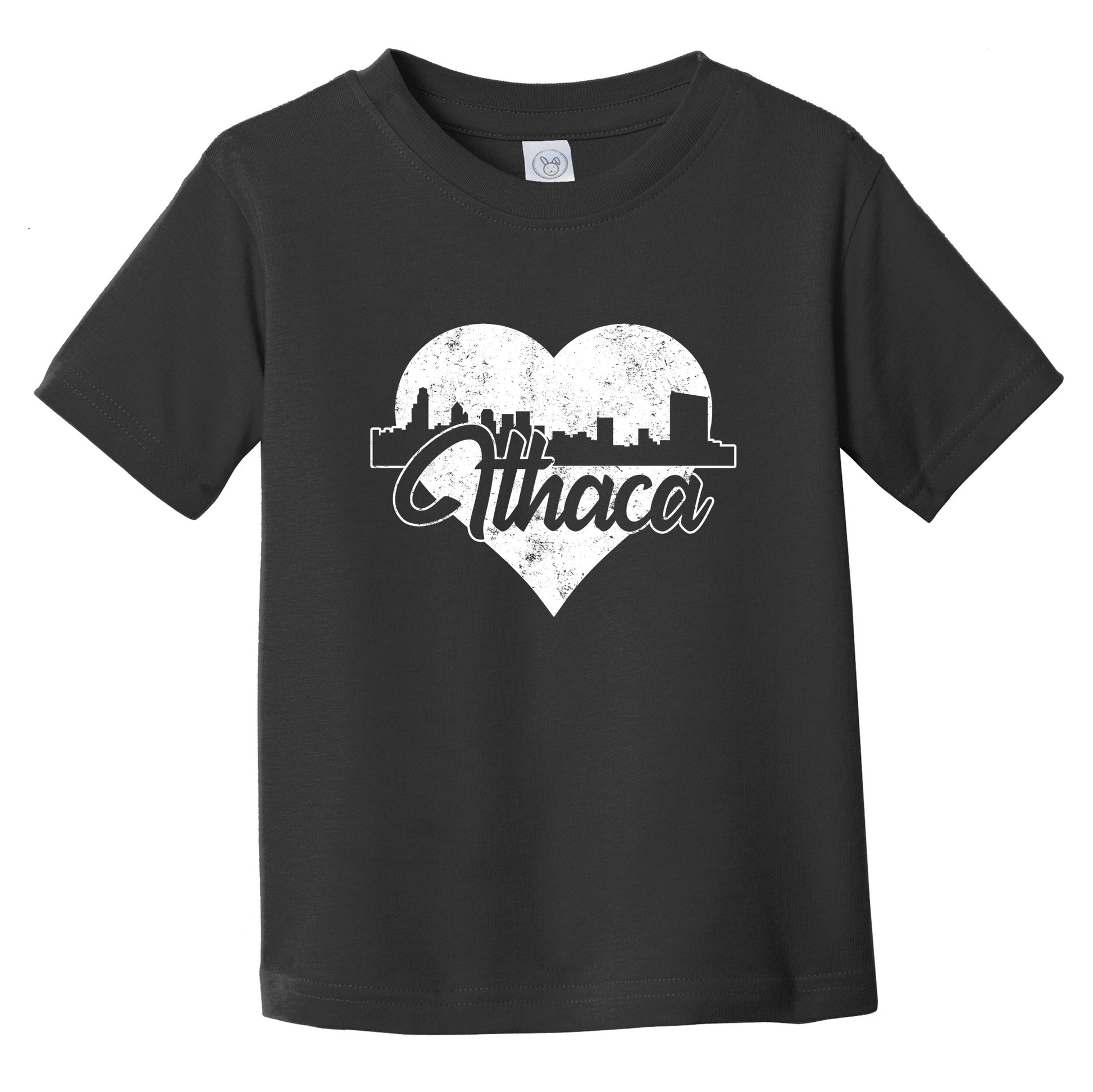 Retro Ithaca New York Skyline Heart Distressed Infant Toddler T-Shirt