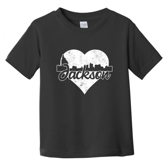 Retro Jackson Mississippi Skyline Heart Distressed Infant Toddler T-Shirt