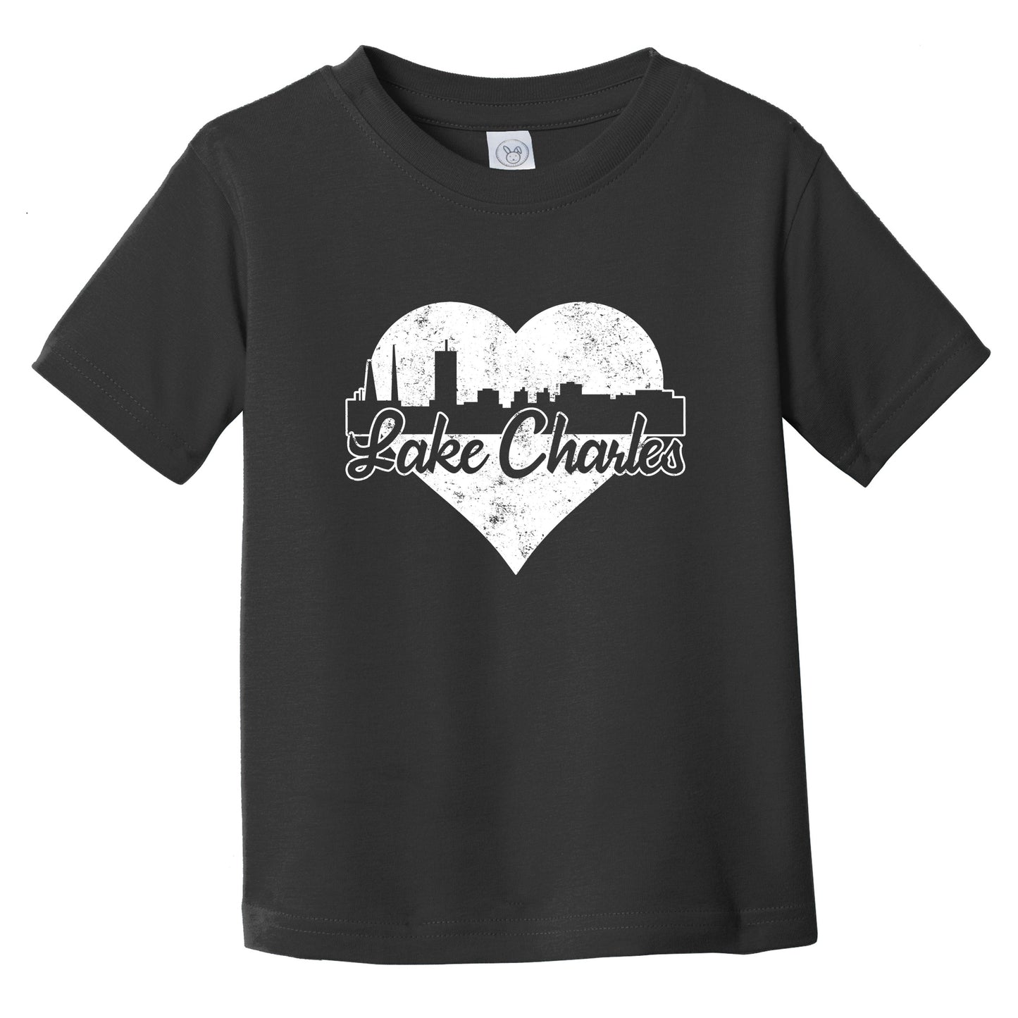 Retro Lake Charles Louisiana Skyline Heart Distressed Infant Toddler T-Shirt