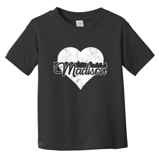 Retro Madison Wisconsin Skyline Heart Distressed Infant Toddler T-Shirt