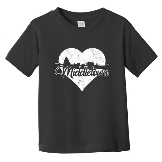 Retro Middletown Connecticut Skyline Heart Distressed Infant Toddler T-Shirt