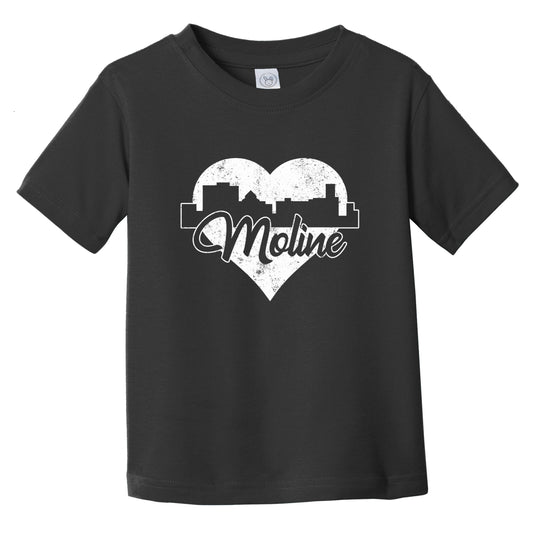 Retro Moline Illinois Skyline Heart Distressed Infant Toddler T-Shirt