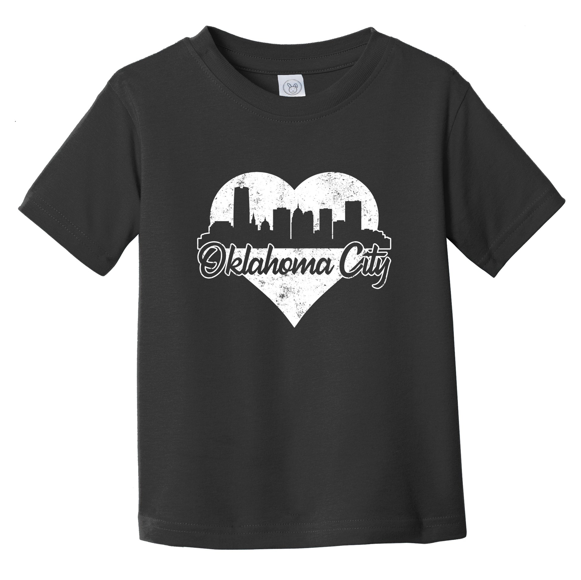 Retro Oklahoma City Skyline Heart Distressed Infant Toddler T-Shirt