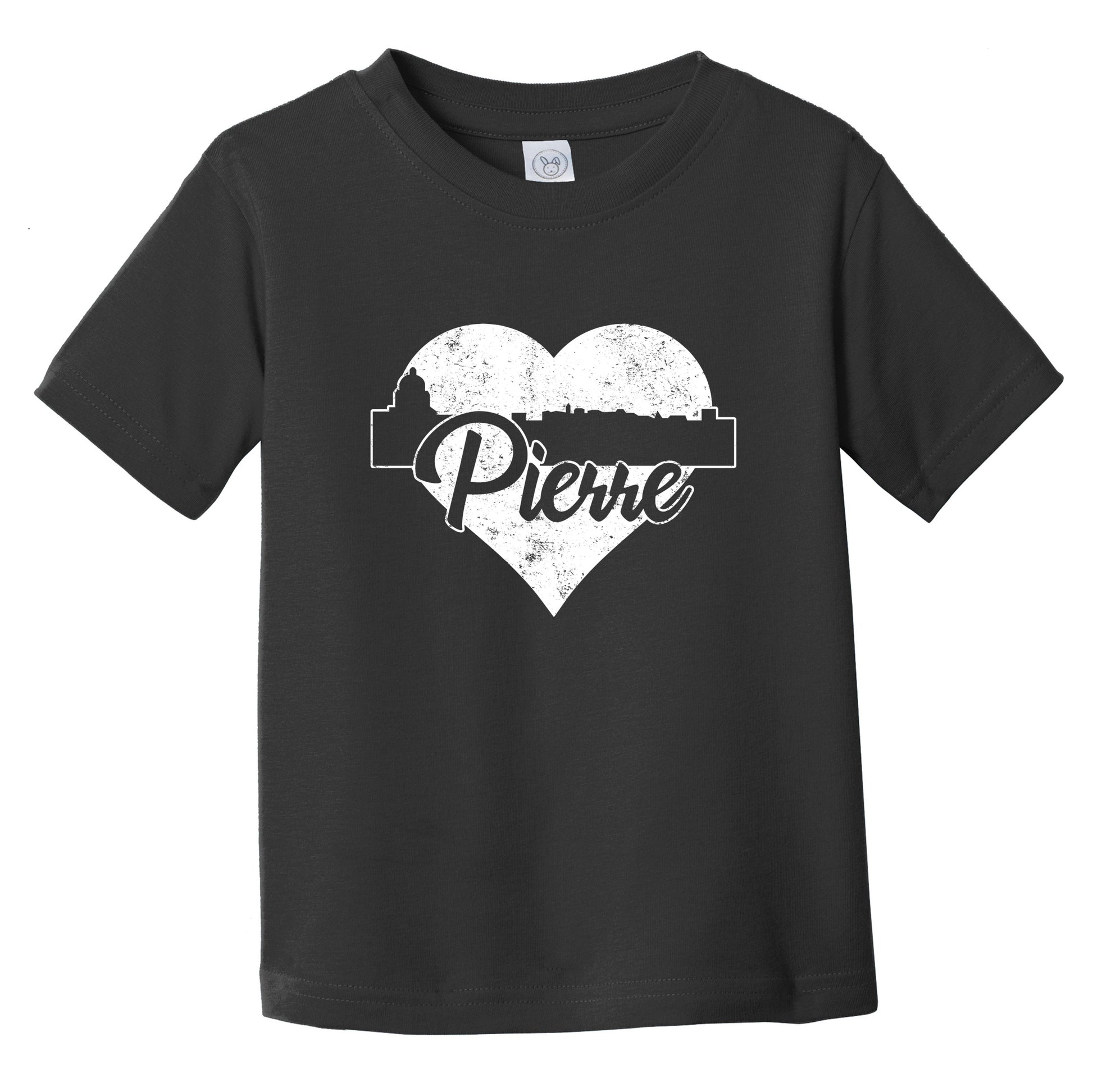 Retro Pierre South Dakota Skyline Heart Distressed Infant Toddler T-Shirt