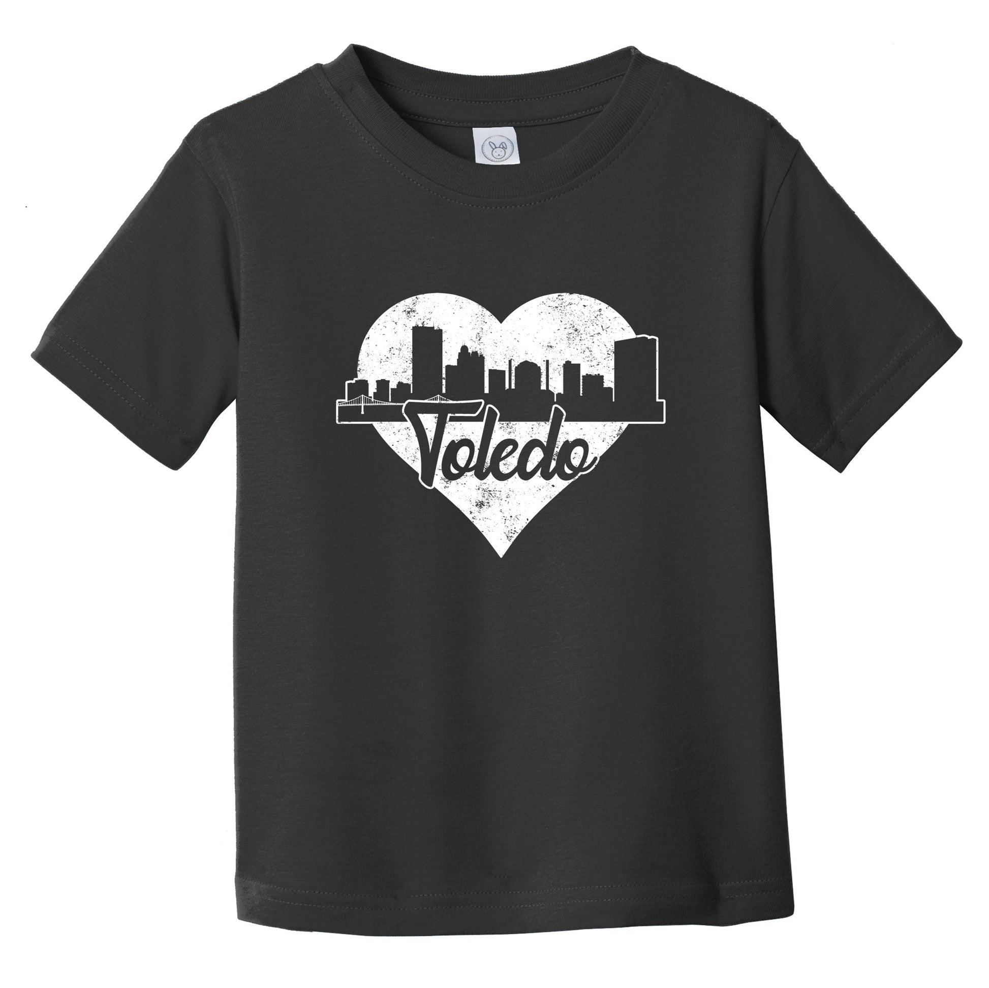 Retro Toledo Ohio Skyline Heart Distressed Infant Toddler T-Shirt