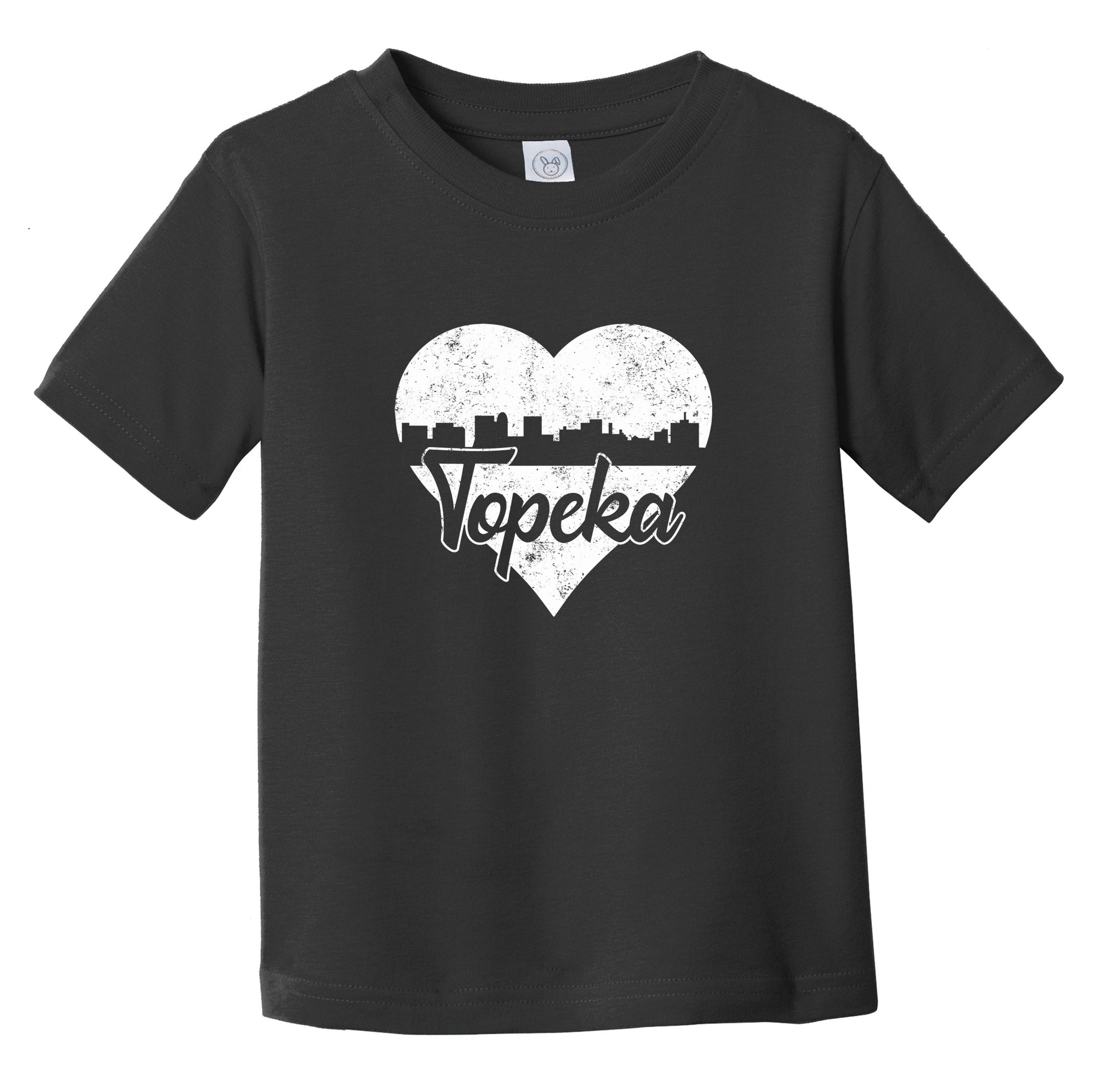 Retro Topeka Kansas Skyline Heart Distressed Infant Toddler T-Shirt