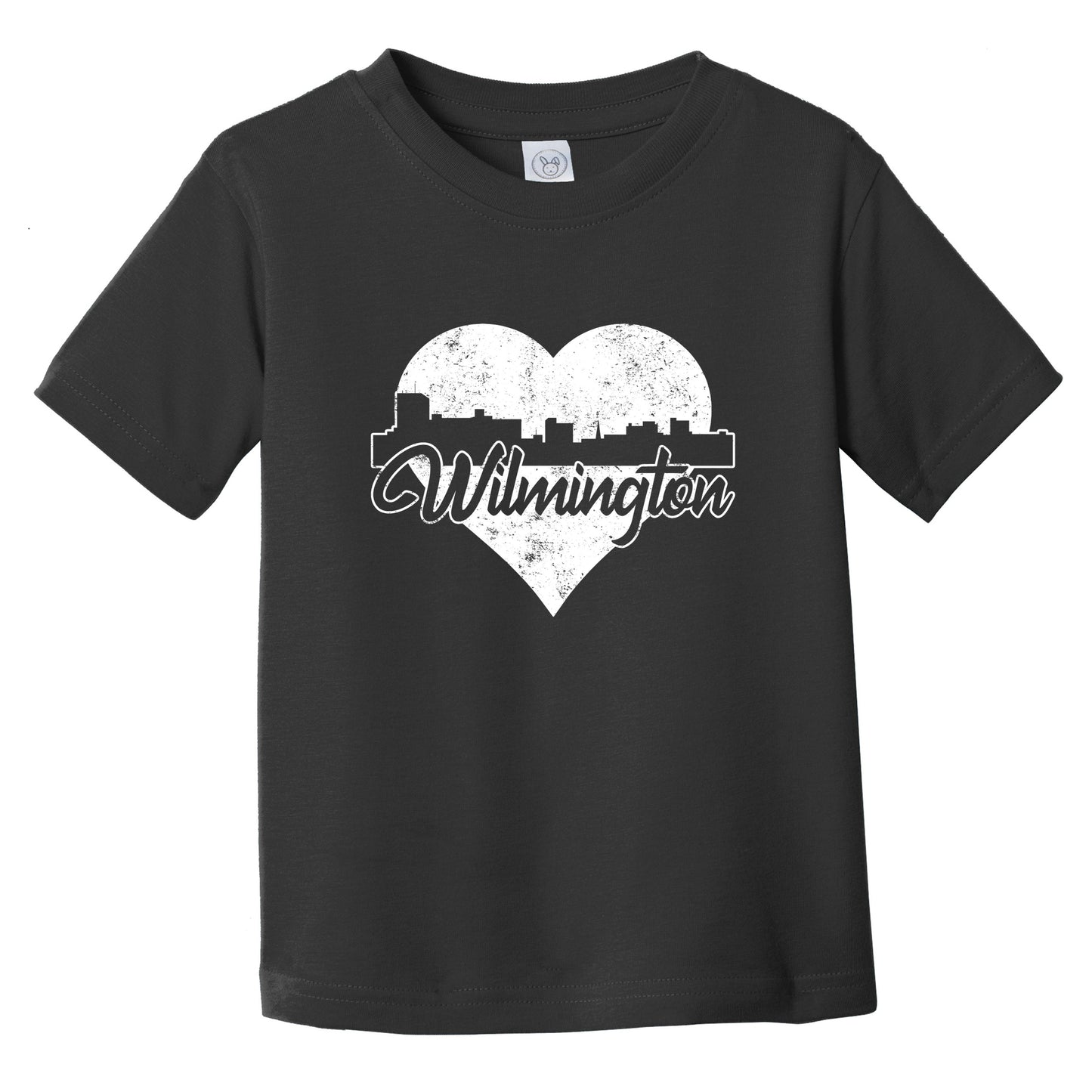 Retro Wilmington North Carolina Skyline Heart Distressed Infant Toddler T-Shirt