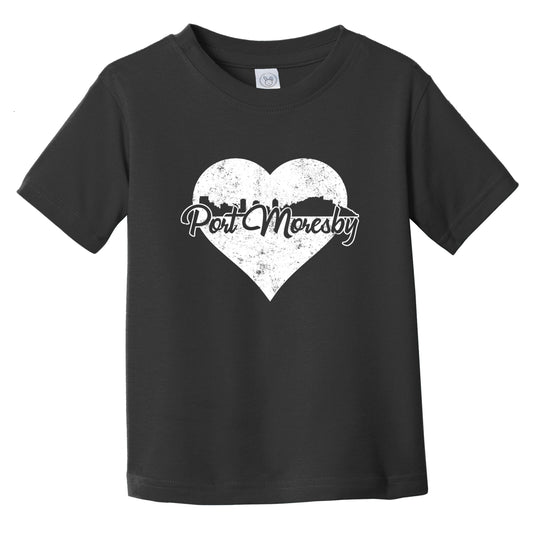 Retro Port Moresby Papua New Guinea Skyline Heart Distressed Infant Toddler T-Shirt