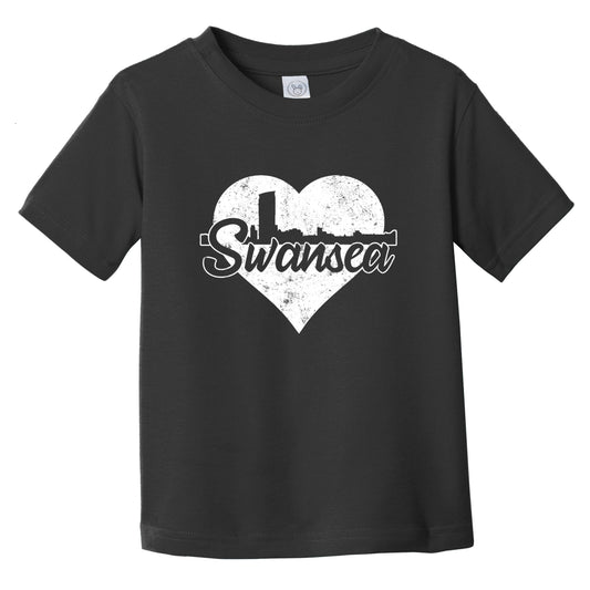 Retro Swansea Wales Skyline Heart Distressed Infant Toddler T-Shirt