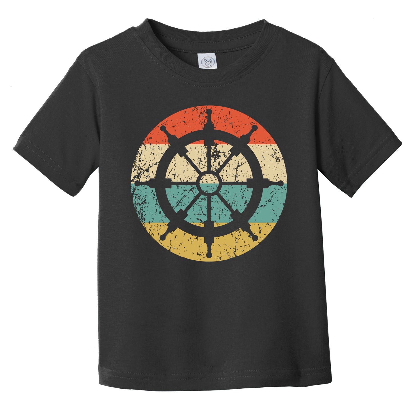Nautical Sailing Retro Sailboat Steering Wheel Icon Infant Toddler T-Shirt