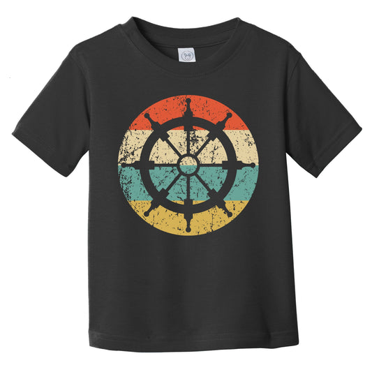 Nautical Sailing Retro Sailboat Steering Wheel Icon Infant Toddler T-Shirt