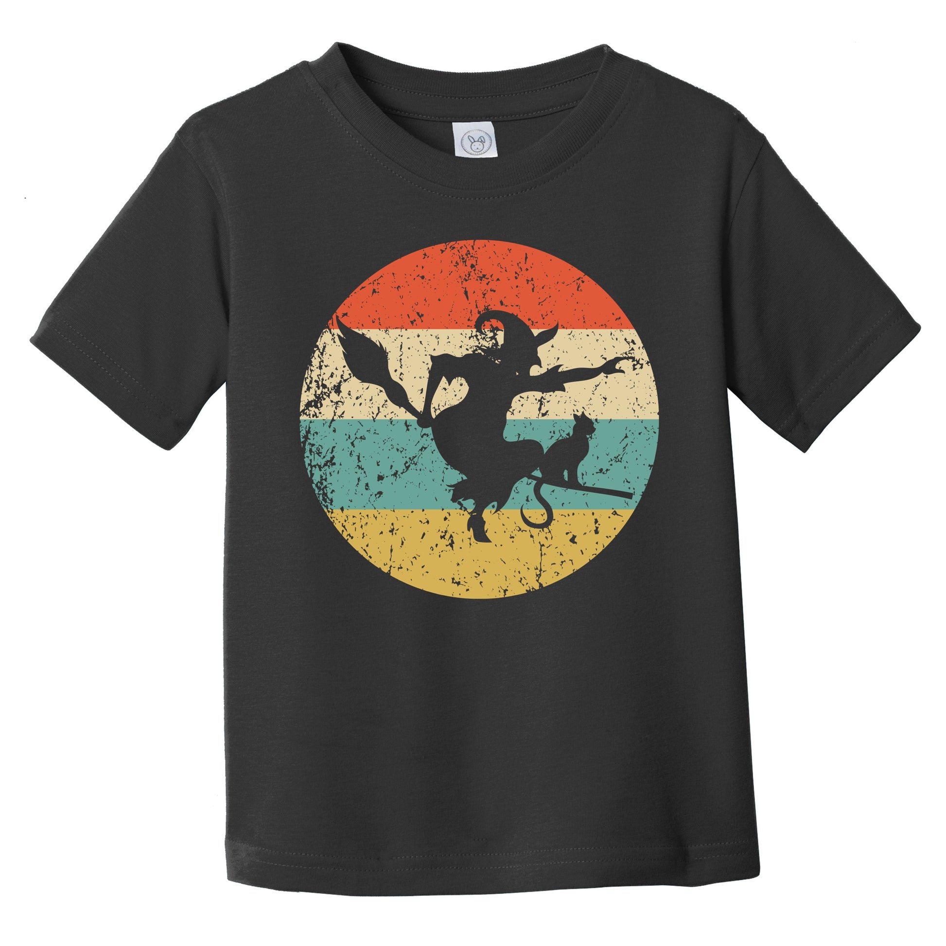 Retro Spooky Scary Flying Witch on Broom Stick Halloween Infant Toddler T-Shirt