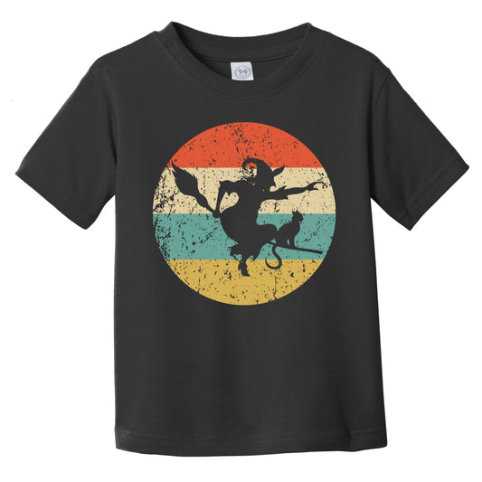 Retro Spooky Scary Flying Witch on Broom Stick Halloween Infant Toddler T-Shirt