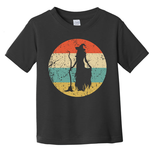 Retro Spooky Scary Witch with Broom Silhouette Halloween Infant Toddler T-Shirt
