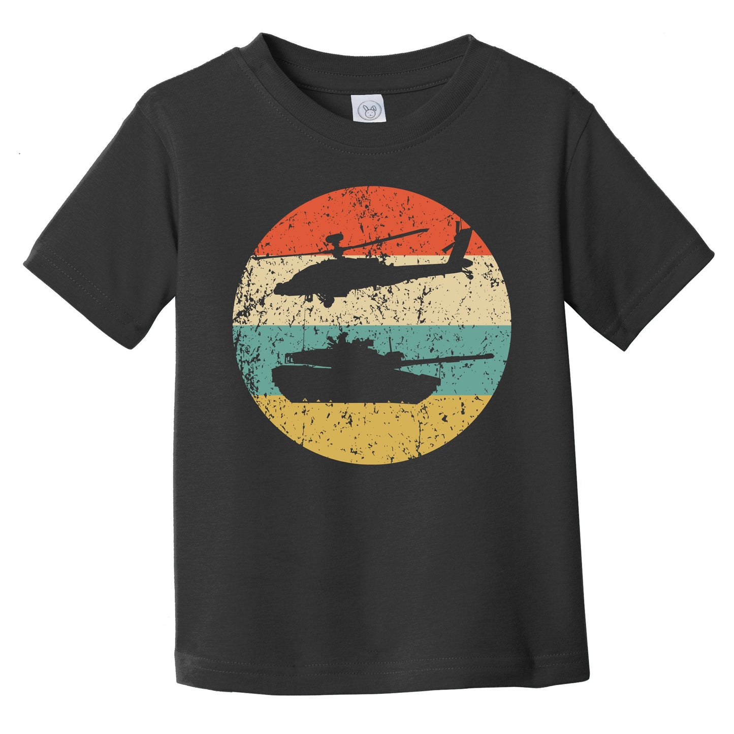 Chinook Helicopter and Tank Silhouette Retro Military Infant Toddler T-Shirt