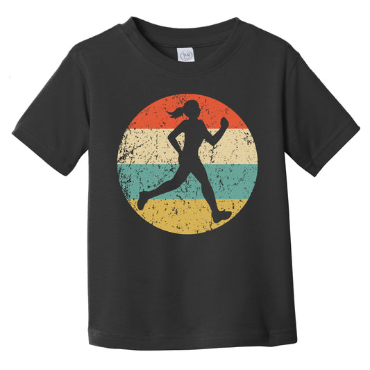 Female Runner Cross Country Marathon Silhouette Retro Sports Infant Toddler T-Shirt