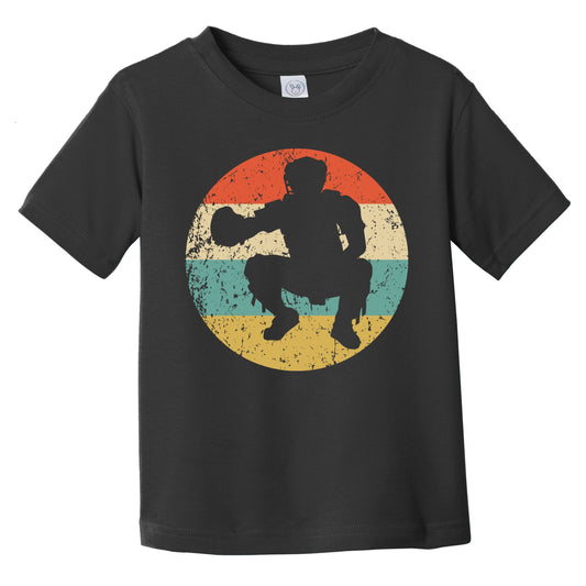 Baseball Catcher Silhouette Retro Baseball Player Infant Toddler T-Shirt