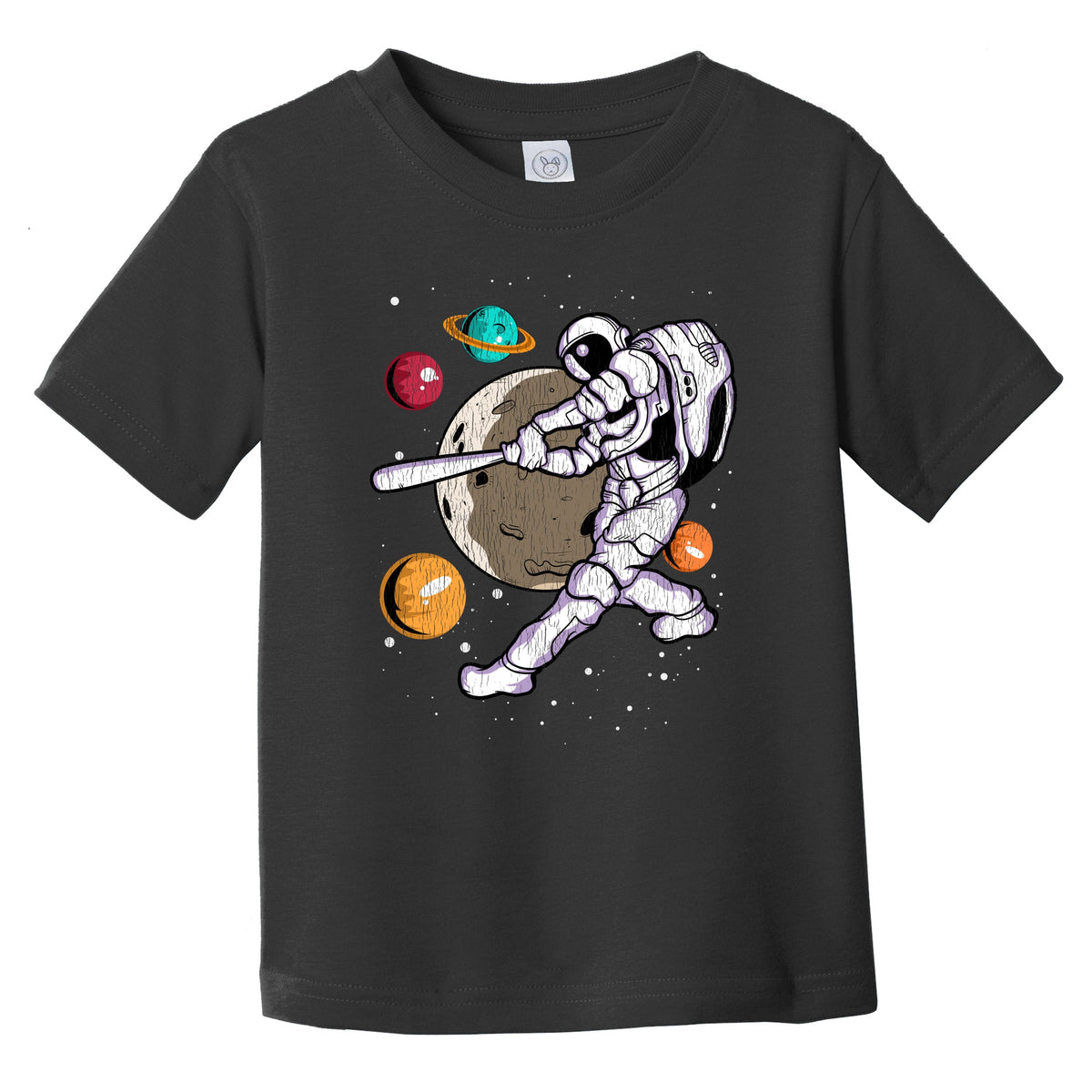Baseball Batter Astronaut Outer Space Spaceman Distressed Infant Toddler T-Shirt
