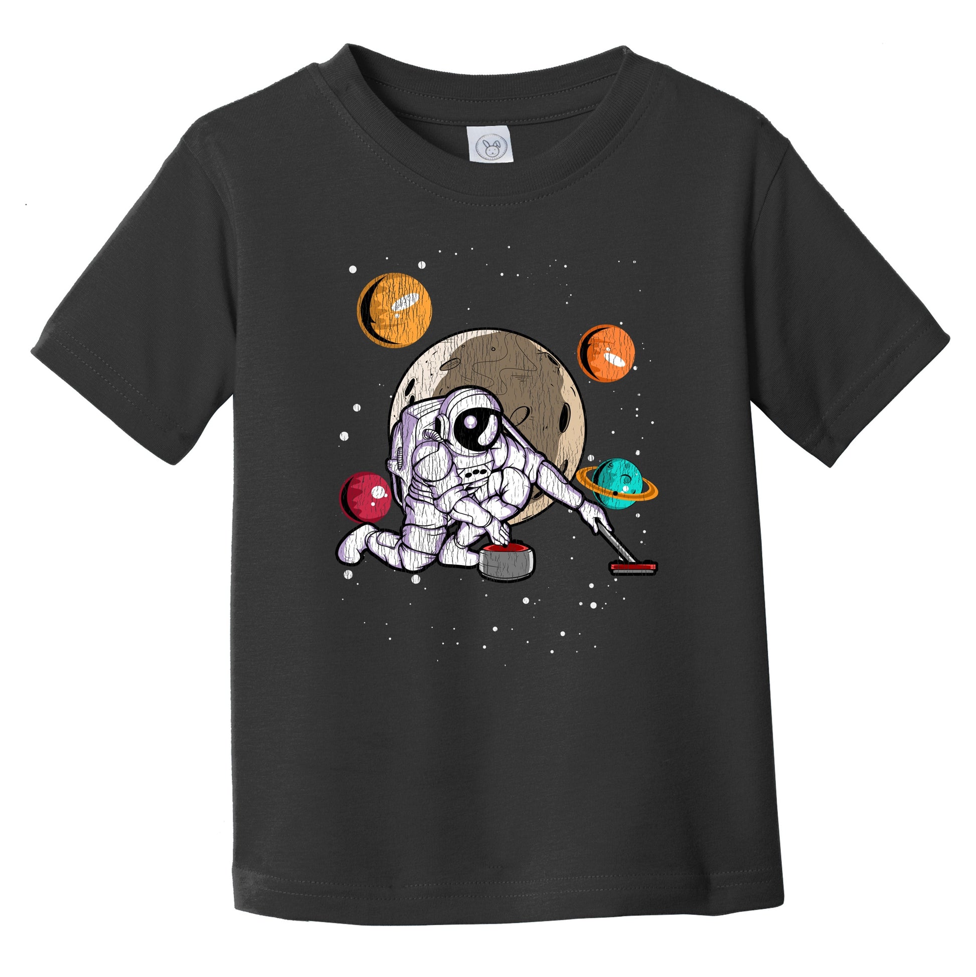 Curling Astronaut Outer Space Spaceman Distressed Infant Toddler T-Shirt