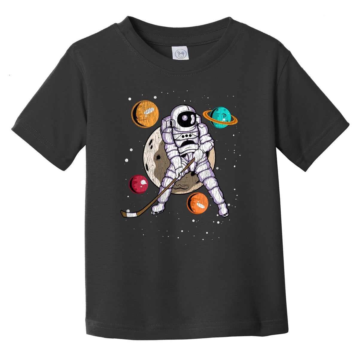 Hockey Astronaut Outer Space Spaceman Distressed Infant Toddler T-Shirt