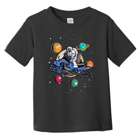 Snowmobiling Astronaut Outer Space Spaceman Snowmobile Distressed Infant Toddler T-Shirt