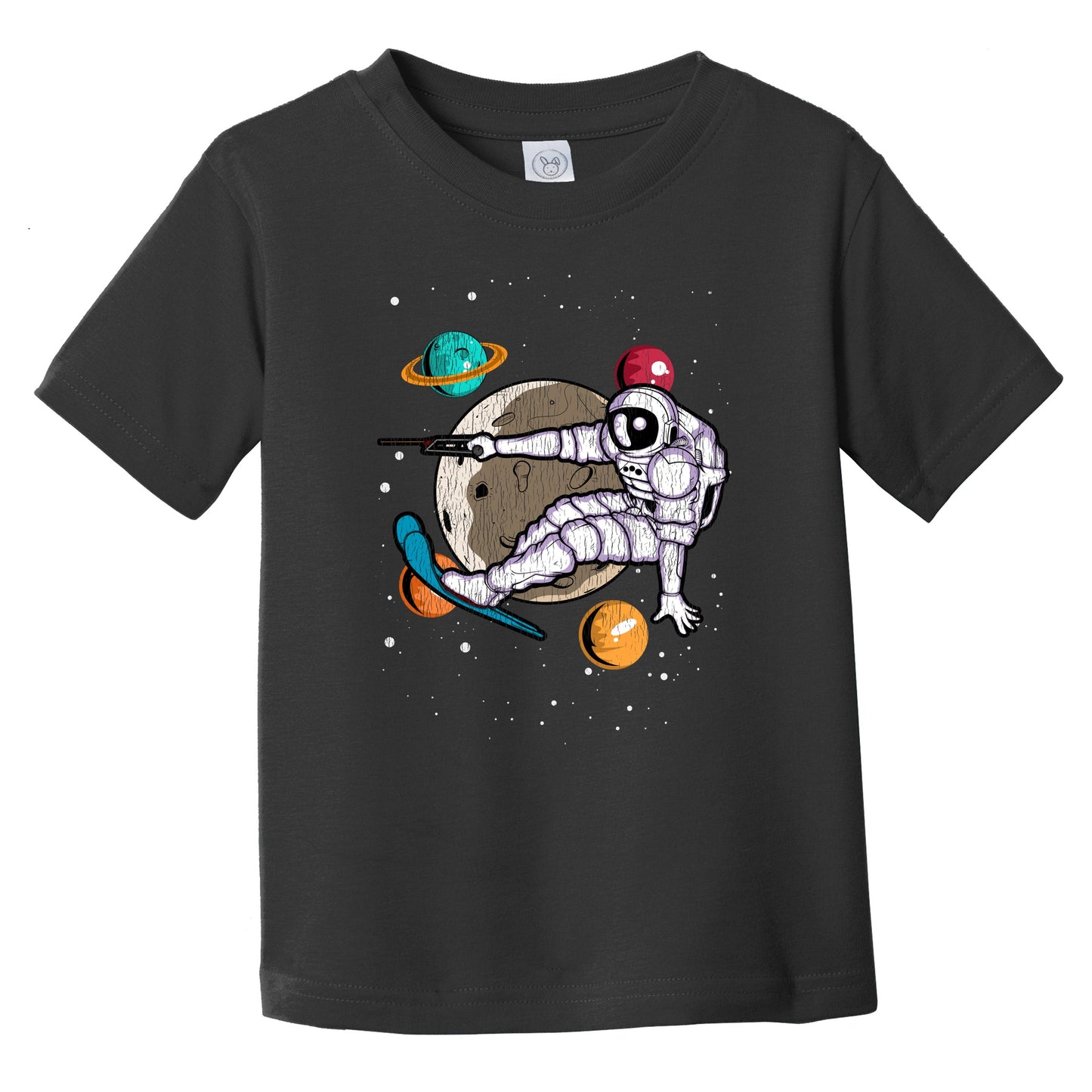 Waterskiing Astronaut Outer Space Spaceman Distressed Infant Toddler T-Shirt
